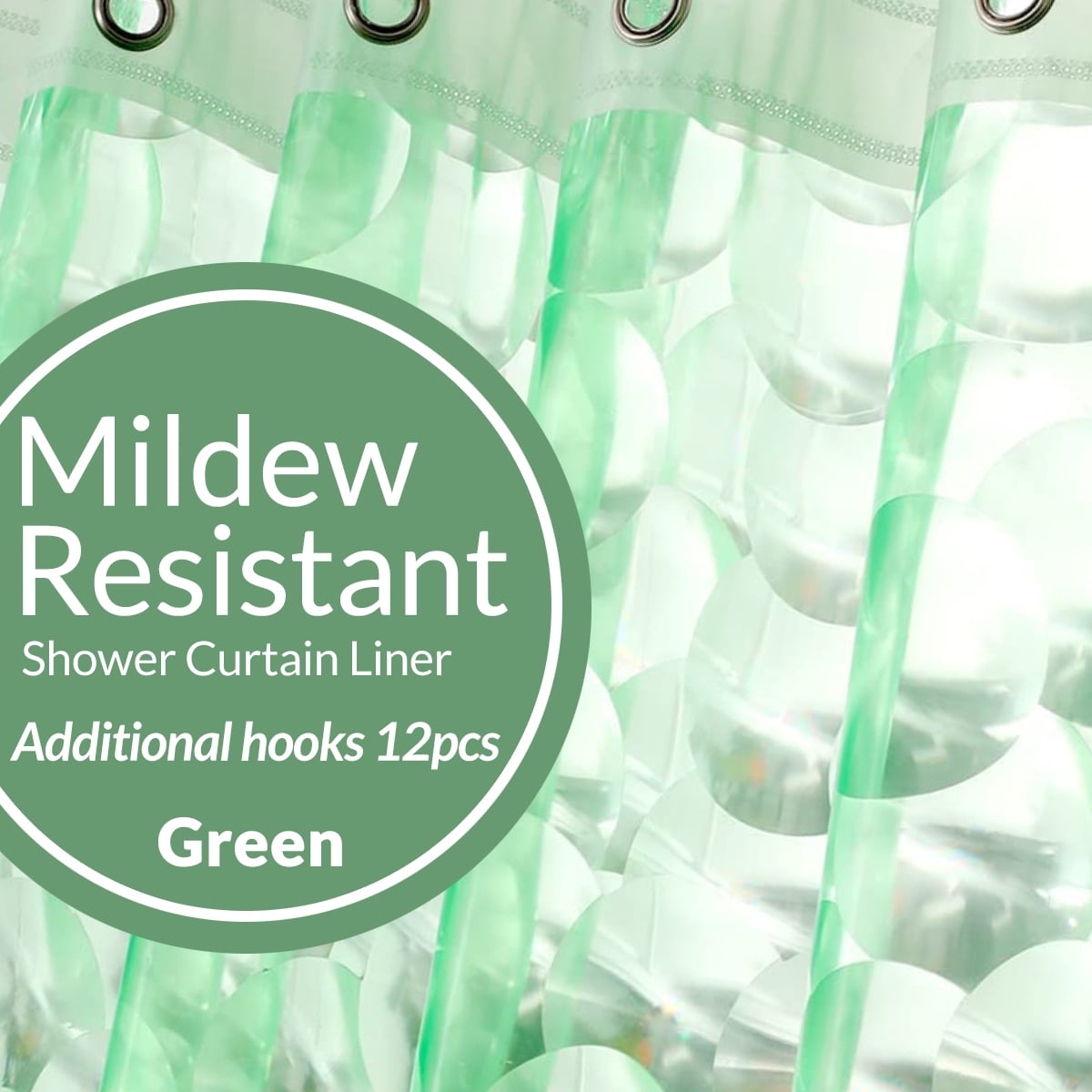 Green Shower Curtain Liner Water Cube & Hooks, MAZBFF 72 "x72" PEVA