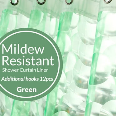 Green Shower Curtain Liner Water Cube & Hooks, MAZBFF 72 "x72" PEVA Mouldproof Plastic Shower Curtain Liner & 12 Hooks