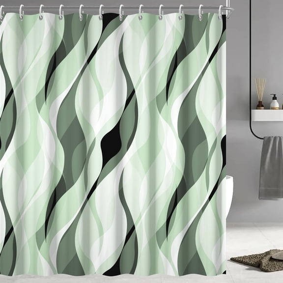 Green Shower Curtain, Modern Abstract Ombre Green Striped Shower Curtain Set for Bathroom Waterproof Polyester Shower Curtain with Hooks, 72x72 Inch