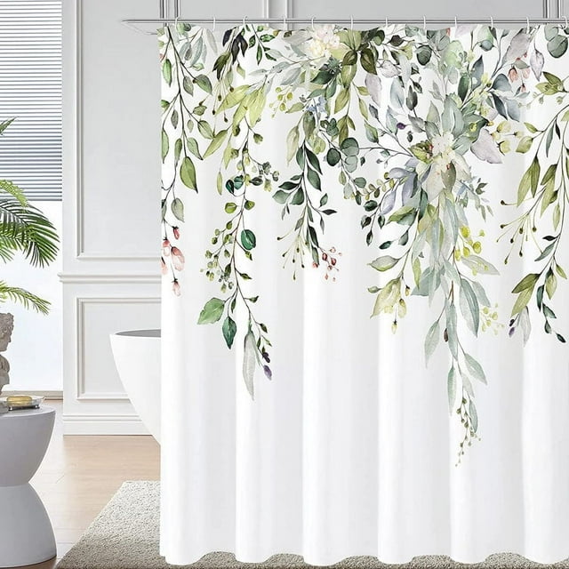 "Maison De J Green Floral Fabric Shower Curtain, Bathroom Decoration