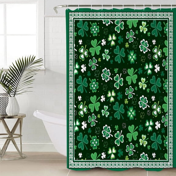 Green, Shower Curtain Set, Waterproof Shower Curtains for Bathroom, St. Patrick's Day Shamrock Spring Checkered Washable Fabric Cloth Bath Curtain for Bathtub Decoration with Hooks 60x72 Inches