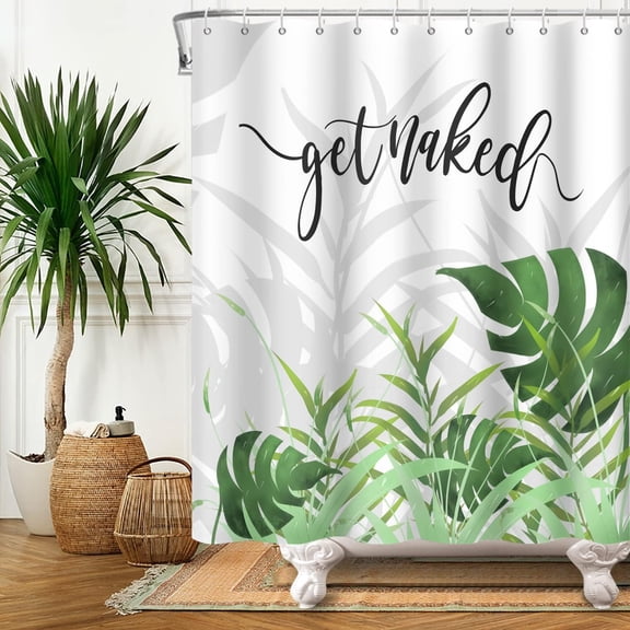 Green Shower Curtain, Shower Curtains for Bathroom Leaves Plant Shower Curtain - Fabric Bathroom Curtains Shower Set with 12 Hooks for Home Hotel Machine Wash Curtains White 72 x 72 Inches