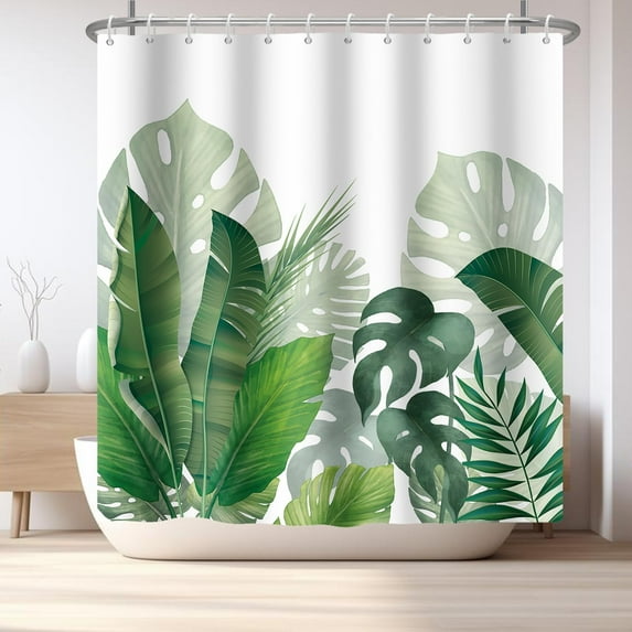 Green Shower Curtain Tropical Plant Botanical Summer Banana Monstera Leaf Nature Shower Curtains for Bathroom Waterproof Bath Curtain Decor 72 x 72 Inch