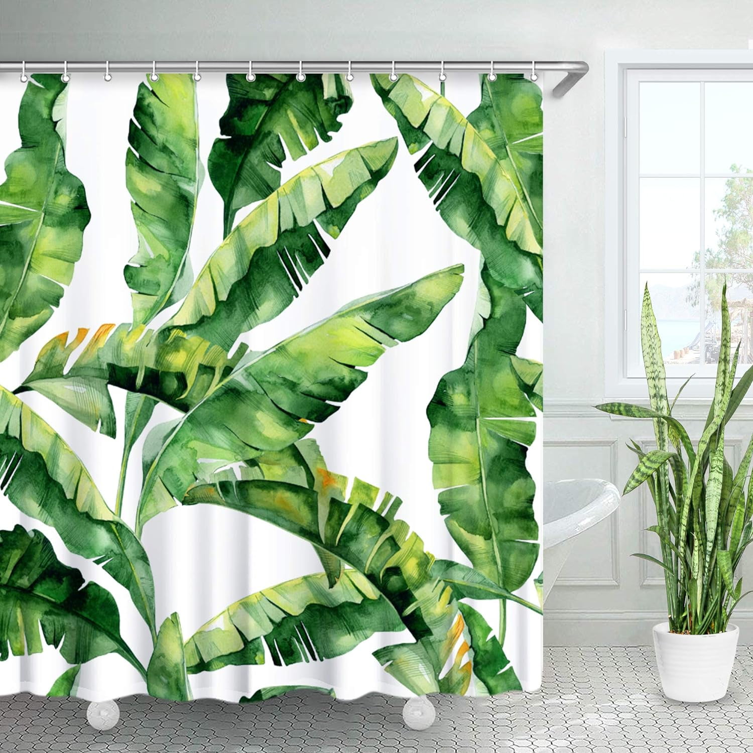 Green Shower Curtain, Tropical Shower Curtain, Plant Shower Curtain