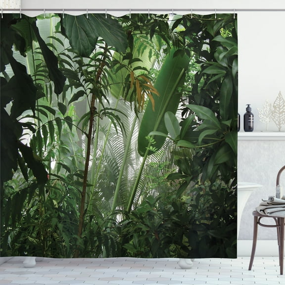 Green Shower Curtain Tropical Rainforest Wild Print for Bathroom 75 Inches Long