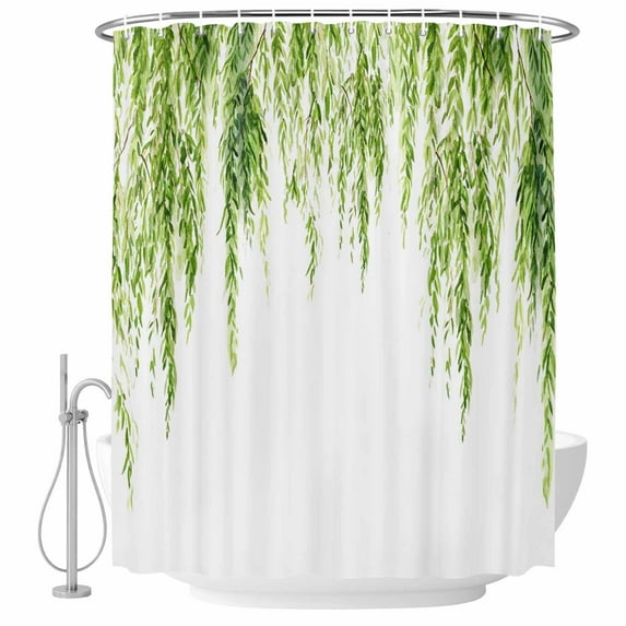 Green Shower Curtain, Waterproof Shower Curtains for Bathroom, Summer Botanical Leaves Watercolor Washable Fabric Bathtub Curtain Set Bath Decor with 12 Hooks 72"x78"
