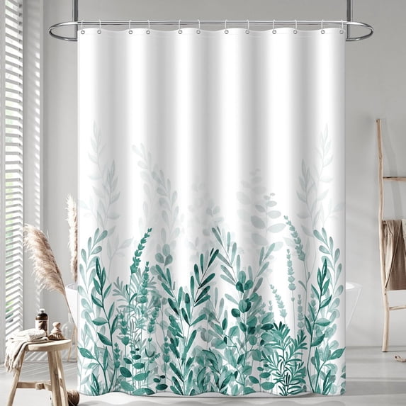 Green Shower Curtain for Bathroom, 72" x 72" Spring Natural Eucalyptus Leaf Plant Weighted Hem Waterproof Fabric Shower Curtain Set with 12 Hooks