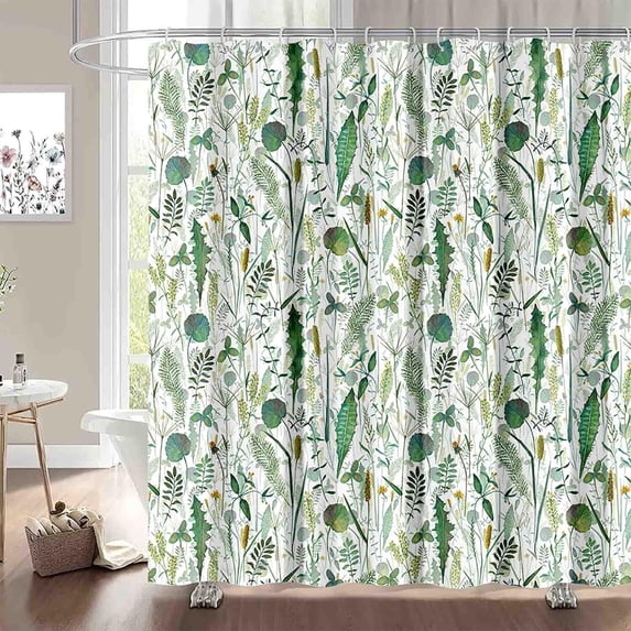Green Shower Curtain for Bathroom, Olive Green Leaf Botanical Shower Curtain Set, Heavy Duty Textured Bathroom Shower Curtains,72x72 Inch