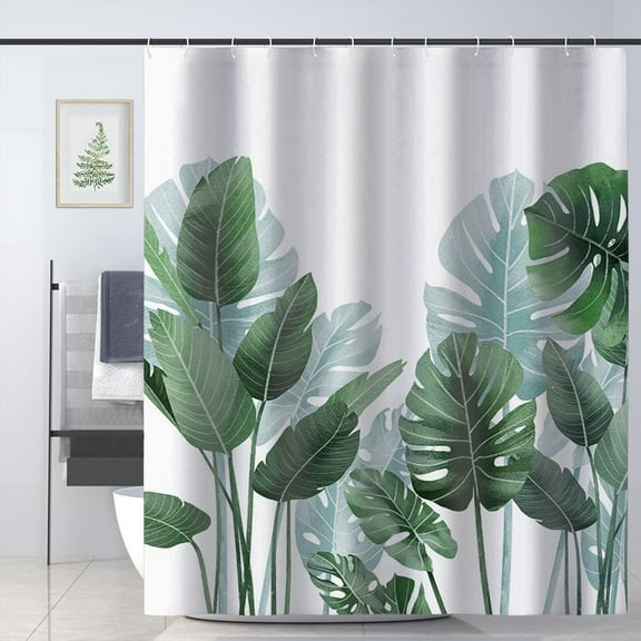 Green Shower Curtain for Bathroom Tropical Leaves Plant Bath Decor 72 x 72 Inch with 12 Hooks