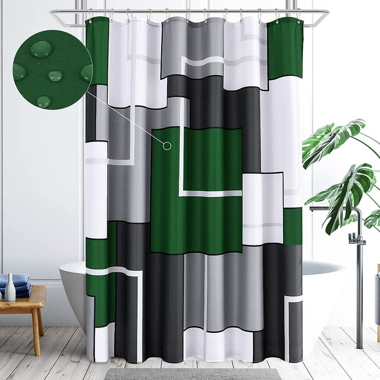 Green Shower Curtains For Bathroom Grey Curtain Set With Hooks Geometric Linen Fabric And White Bath Decorative Water Repellent 72x72 Hunter Com