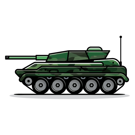 Green Side View Tank with Creative Art for Vinyl Wall Decal - War Vehicle Machine with Cartoon Artwork for Living Room Wall Decoration - 20" x 12"