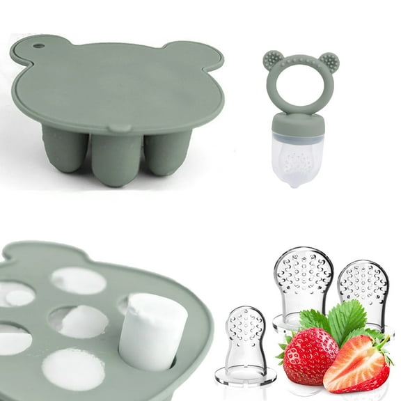 Silicone Baby Fruit Food Feeder, Breastmilk Popsicle Molds, Silicone Teething Toys, Infant Self Feeding, BPA Free,Green