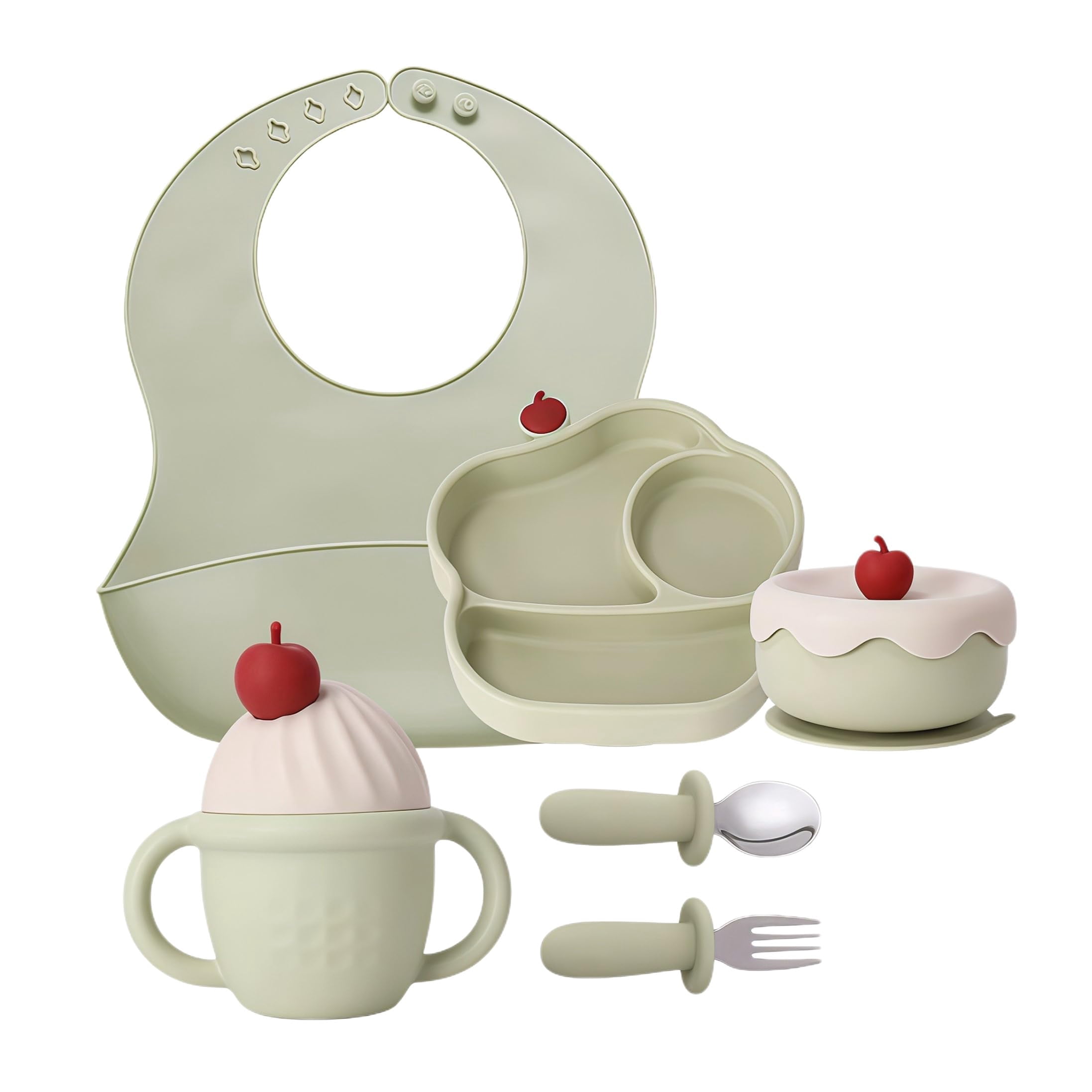 Green Silicone Feeding Set for Baby Self-Feeding and Solids Introduction