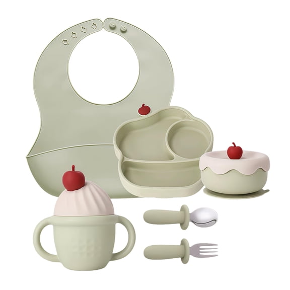 Green Silicone Feeding Set for Baby Self-Feeding and Solids Introduction