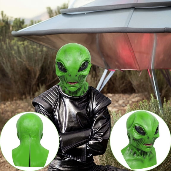 Green Silicone Halloween Alien Mask Realistic Wrinkled Face Costume Party Prop For Adults 1 Count