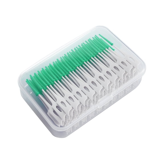 Green Silicone Interdental Brushes with Floss, 200 Pieces per Box, Dental Picks for Oral Cleaning, Oral Hygiene Tools