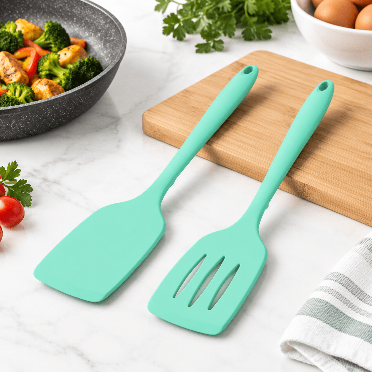 Green Silicone Spatula and Turner 2-Pack Solid and Slotted Kitchen ...