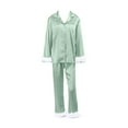 thumbnail image 1 of Green Silk Pajama Set for Womens 2 Piece Valentines Day Pajamas Long Sleeve Button-Down Lounge Set Outfits for Women, 1 of 3