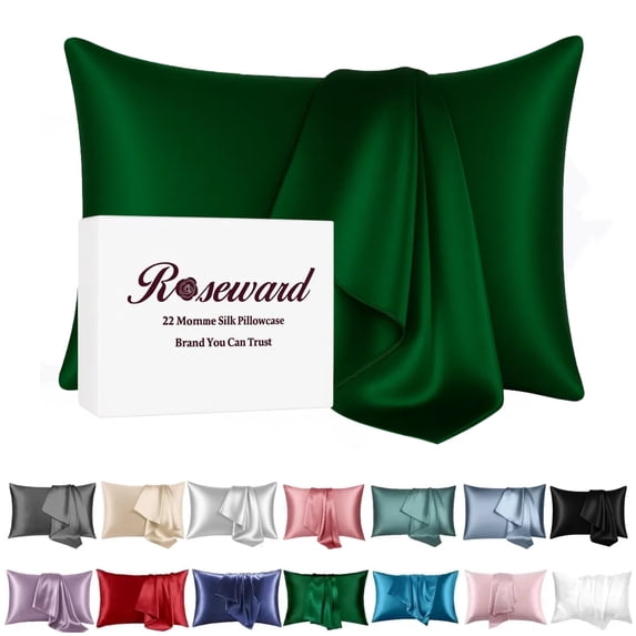 Green Silk Pillowcase for Hair and Skin Made in USA, 22 Momme Mulberry Silk Pillow Cases Standard Size with Zipper, 6A Grade Organic Silk, Anti Wrinkle, Anti Acne, 1 Pcs 20"x26"