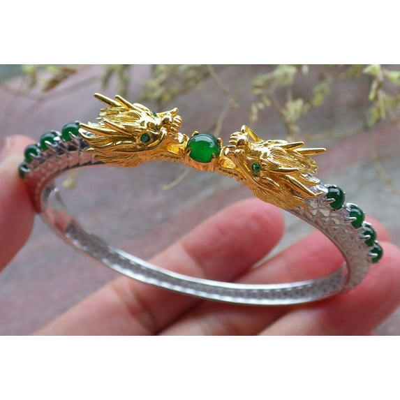 Green Silver 925 Green Grade A JADE Jadeite Bead Dragon Bracelet Bracelet 649749 TN