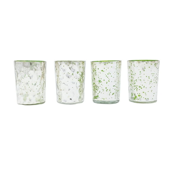 Green & Silver Set of 4 Glass Tealight Votive Candle Holders in Mercury Finish Ideal Evening Wedding Parties Home Decor Table Decoration Gift by MystiqueDecors