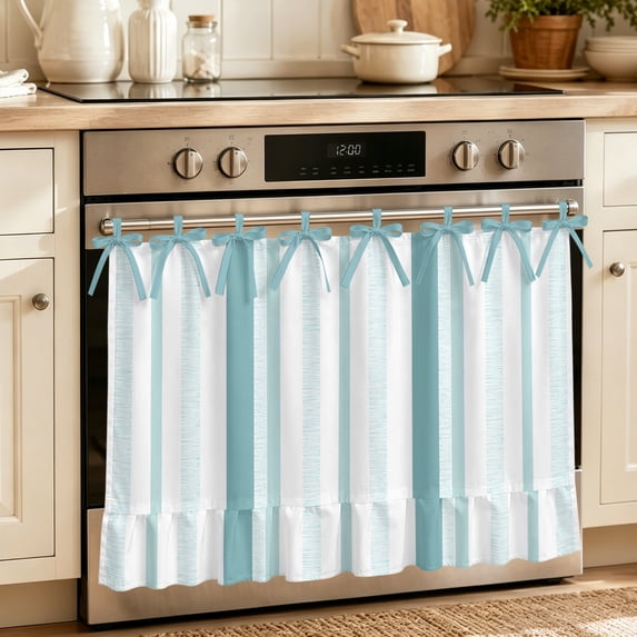 Green Simple Lines Oven Skirt for Farmhouse Kitchen Décor, Modern Minimalist Stripes Pattern Oven Curtain Tie Top Decorative Stove Skirt, Cabinet Dish Washer Curtains with 8 Ribbon Ties 30"x21.5"