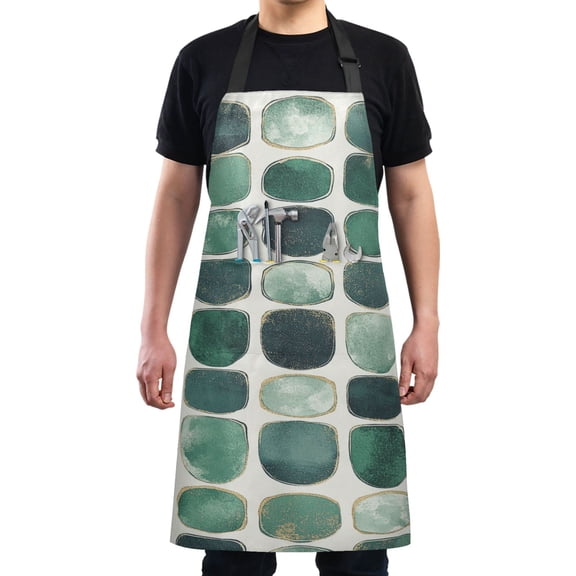 Green Simple Stone Pattern Chef Kitchen Apron with Pockets for Women Waterproof Aprons for Cooking Baking