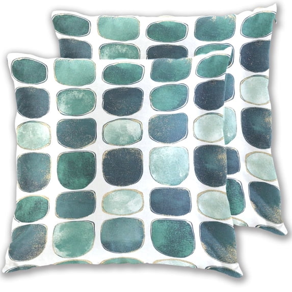 Green Simple Stone Pattern Throw Pillow Covers 16x16 Inch 2 Packs Decorative Square for Living Room Couch Bed Sofa