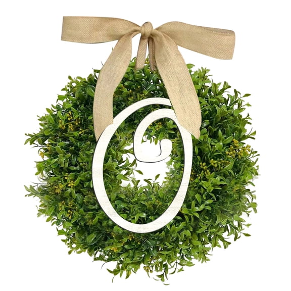 Green Simulation Leaf Wreath 26 Letters Leaf Bow Hanging Decoration Home Front Door Decoration O