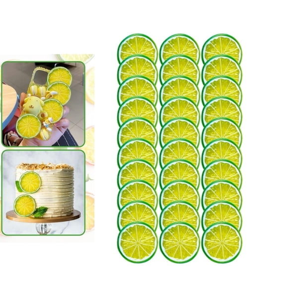 Green Simulation Plastic Fruit Lemons Slices Decor,QZS Durable Artificial Lemon Slices,30Pack Photography Prop Arrangements for Vase Fillers,Party
