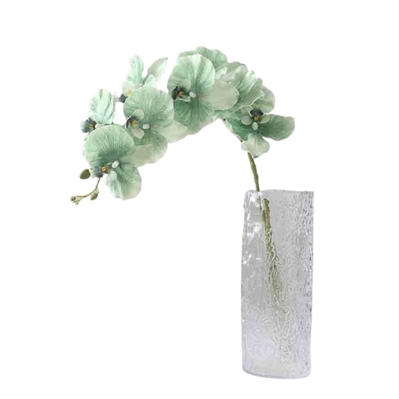 Green Single Phalaenopsis Simulation Fake Flowers Living Room Arrangement Decorative Flowers with Glass Vase