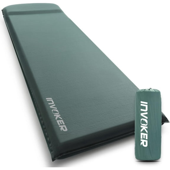 Green Single Self-Inflating Camping Sleeping Pad with Integrated Pillow, 3.15 Inch Thick Elastic Foam, R-Value 8 Insulation, Waterproof TPU Base and 30D Knit Fabric