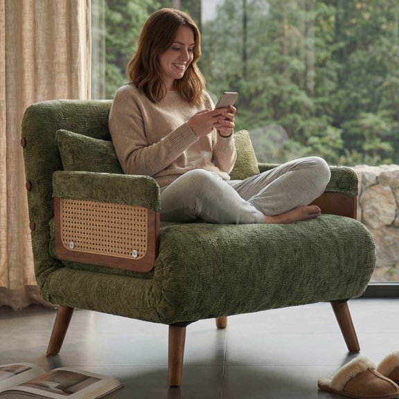 Green Single Sofa Bed Chair , Folding Sofa Bed for Small Spaces, 3-in-1 Convertible Sleeper with 77" Full-Length, High-Density Chenille Upholstery (35" Wide)