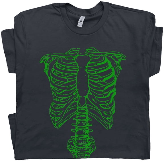 Green Skeleton T Shirt Spinal Tap Shirt Cool Vintage Halloween Tee for Men Women Funky Skull Graphic Bones Tee Ribs Medical Theme