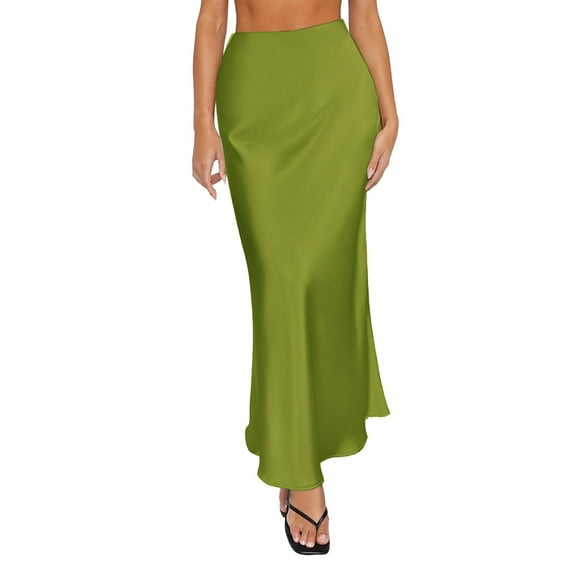 Green Skirts for Women Spring Summer Skirts Satin Skirt High Waisted Maxi Cocktail Party Wedding A Line Long Skirts Maxi Skirt