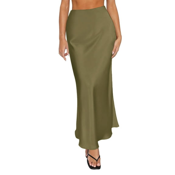 Green Skirts for Women Spring Summer Skirts Satin Skirt High Waisted Maxi Cocktail Party Wedding A Line Long Skirts Midi Skirt