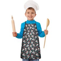 Green Skull Rose Pattern Kids Aprons for Girls and Boys,Adjustable Neck Strap Toddler Aprons for Kids Cooking Baking