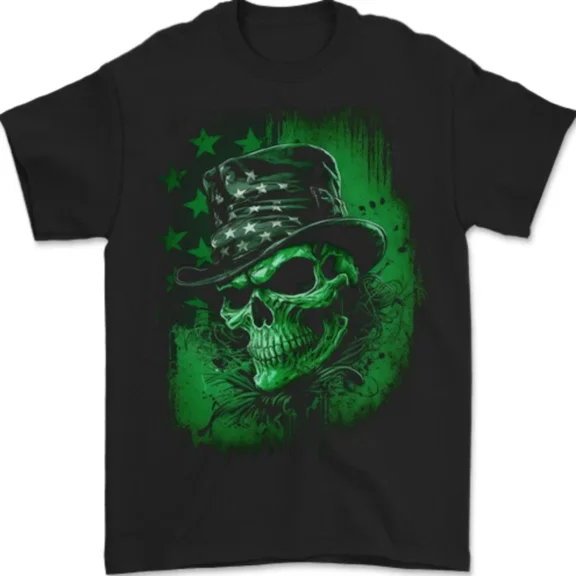 Green Skull St Day Irish Paddys Day Mens T-Shirt