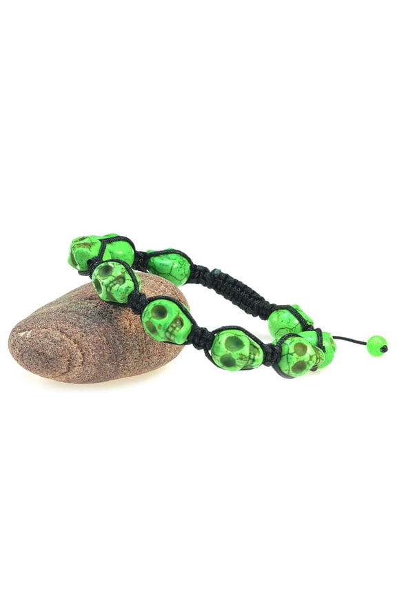 Green Skull Turquoise Stone Macrame Style Adjustable Bracelet - Good for Healing and Protection- 91072