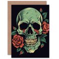 thumbnail image 1 of Green Skull and Rose for Wife Her Mum Sister Daughter Mom Gran Nan Birthday Thank You Congratulations Blank Art Greeting Card, 1 of 3