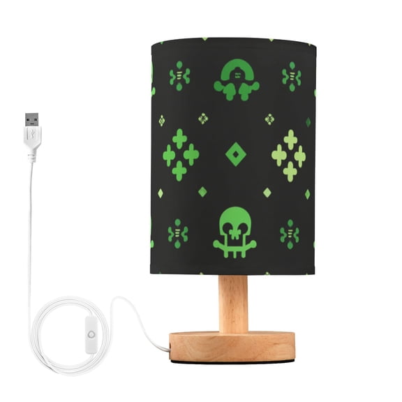 Green Skulls Regular Patterns Table Lamp with USB Port LED Warm Light Lamp Night Light Home Decor