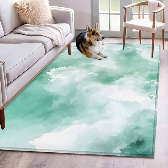 Green Sky Cloud Area Rug 4x6 Washable Rug Non Slip Natural Landscape Scenery Ombre Large Area Rug Indoor Floor Carpet for Entryway Bedroom Kitchen Living Room Home Office Dining Room Nursery
