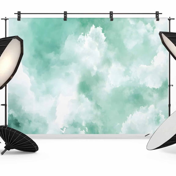 Green Sky Cloud Backdrop for Photoshoot,Photography Photo Studio Background Wall Backdrop,Natural Landscape Scenery Ombre Back Drop Banner Panel for Portraits Wedding Party Live Streaming Decor 7x5Ft