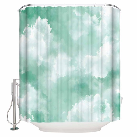 Green Sky Cloud Bathroom Shower Curtains with 12 Hooks Polyester Waterproof Shower Curtain for Stalls and Bathtubs Natural Landscape Scenery Ombre Decorative Bathroom Privacy Curtain 36x72 Inches