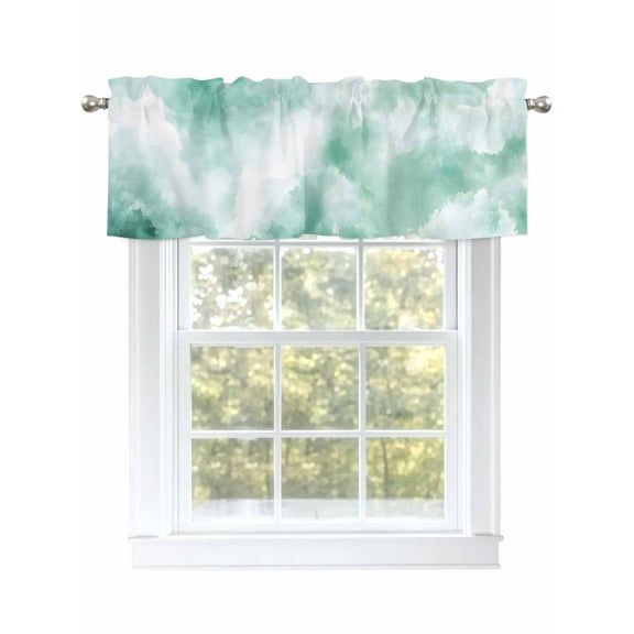 Green Sky Cloud Curtain Valances for Windows, Natural Landscape Scenery Ombre Kitchen Valance Window Treatment, Light Filtering Block Curtains for Bathroom/Bedroom/Living Room 42'' x 12''