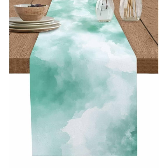Green Sky Cloud Table Runner 36 Inches, Natural Landscape Scenery Ombre Bed Runner Dresser Scarves Tabletop for Indoor Outdoor Parties/Ceremony/Banquet, 13"x 36"