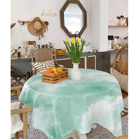 Green Sky Cloud Tablecloth Square Table Cloth 60x60 , Waterproof Tablecloth Outdoor Table Cloth, Natural Landscape Scenery Ombre Washable Table Cover for Kitchen Dining Party