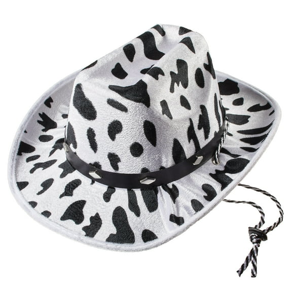 Green Sky Sturdy, Felt Cowboy Hat for Men, Women and Teens, Western Hat (Black and White Cowprint)
