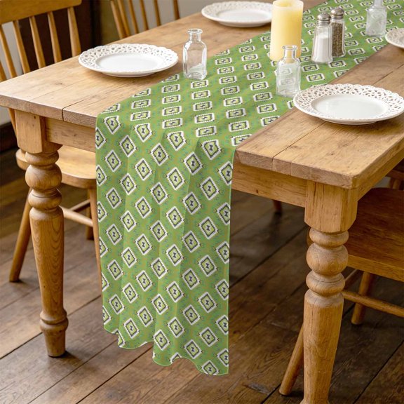 Green Slate Diamonds 10ft Cheesecloth Table Runner for Wedding 27"x120", Abstract Vintage Minimalist Geometric Grid Kitchen Dinner Sheer Tulle Chiffon Dresser Scarf, Holiday Party Decorations