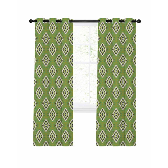 Green Slate Diamonds Blackout Curtains for Bedroom Living Room, Abstract Vintage Minimalist Geometric Grid 96 In Long Thermal Insulated Room Darkening Drapes Grommet Window Treatments, 52 x 96 In